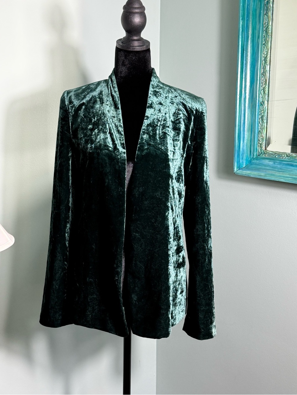Loft Women's Velvet Open-Front Jacket - Dark Green Size Small - Picture 3 of 9